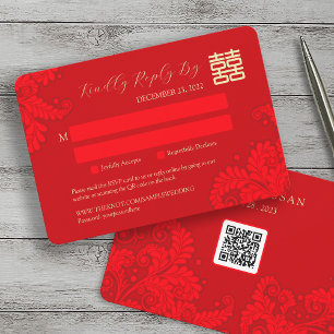 Carte Mariage traditionnel chinois RSVP avec code QR