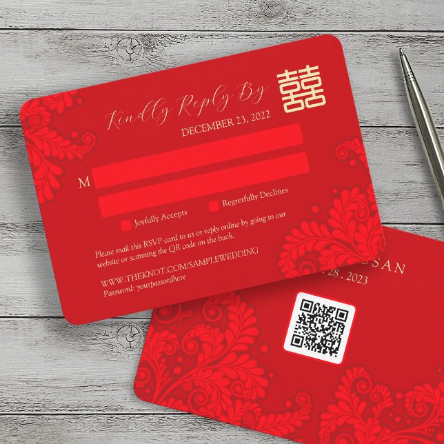 Carte Mariage traditionnel chinois RSVP avec code QR (Créateur téléchargé)