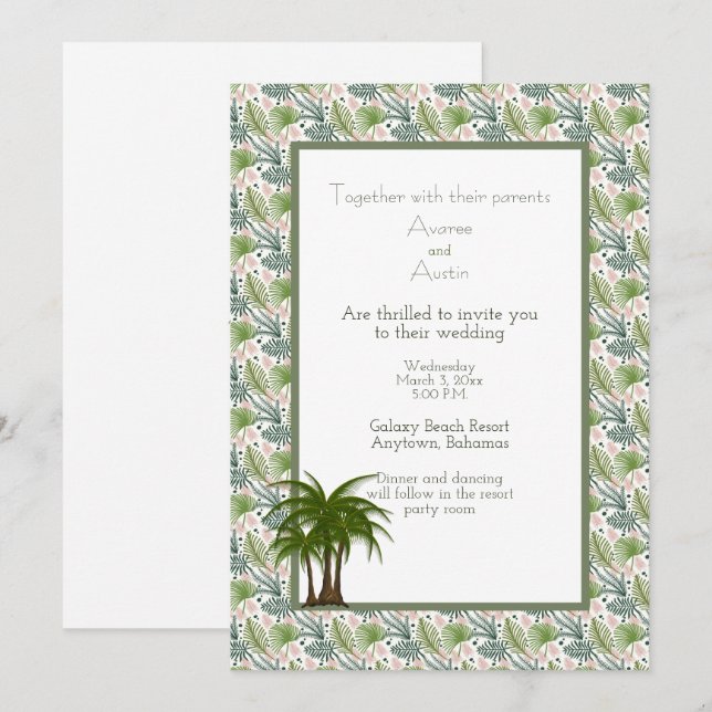 Carte Mariage tropical Feuille Palm Tree (Devant / Derrière)