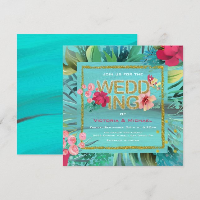 Carte Mariage Tropical Ocean Waves Gold Parties sc (Devant / Derrière)