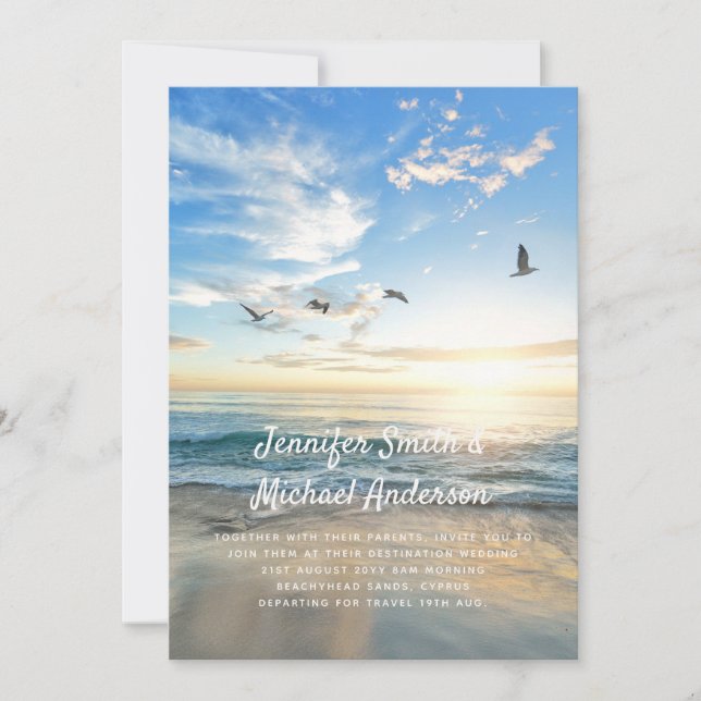 Carte Mariage Tropical sur la Plage à l'Étranger Photo O (Devant)