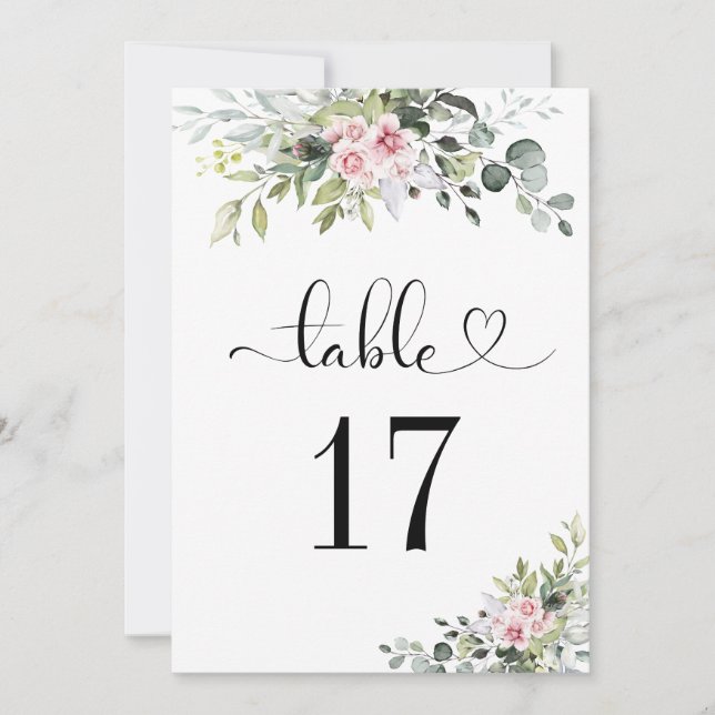 Carte Mariage vert rose chiffres de table (Devant)