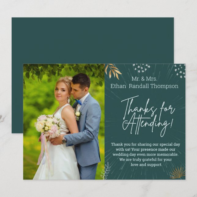 Carte Mariage verte Couple Photo Merci (Devant / Derrière)