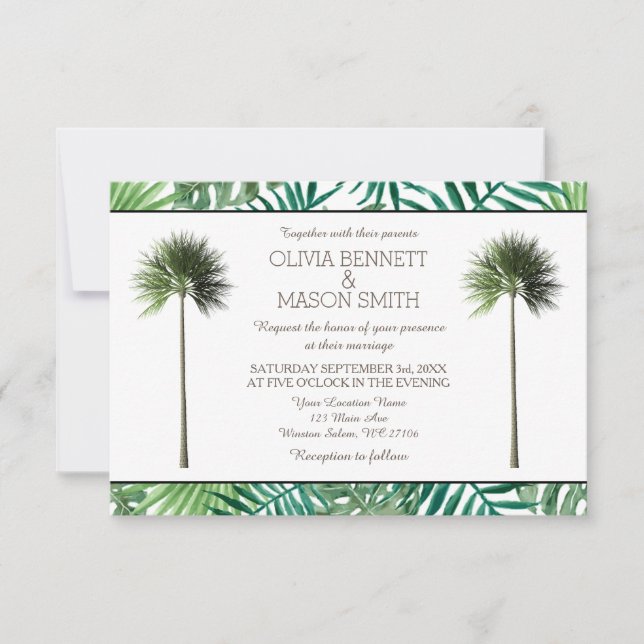 Carte Mariage verte Tropical Palm Tree (Devant)