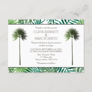 Carte Mariage verte Tropical Palm Tree