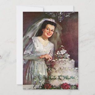 Carte Mariage Vintage, Mariée coupant le gâteau de maria