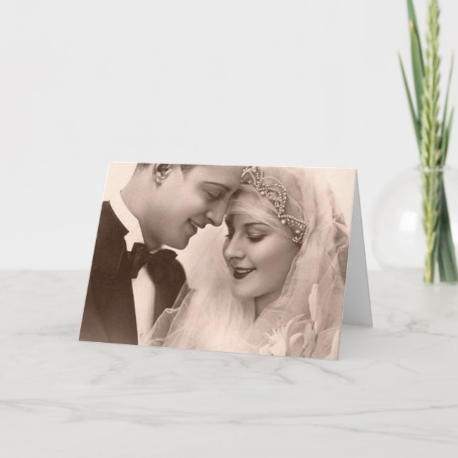 Carte Mariage vintage mariée et chambre (Devant)