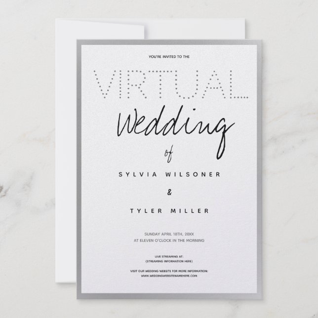 Carte Mariage virtuel blanc Argent noir (Devant)