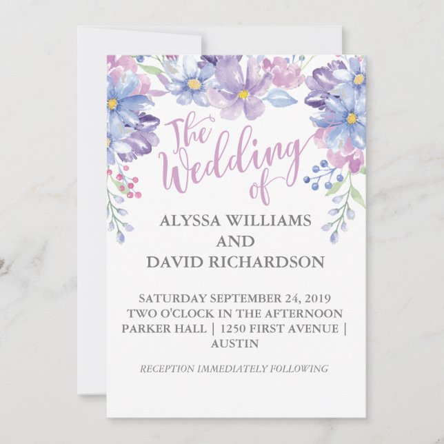 Carte Mariage Watercolor Rustique Floral Peony (Devant)