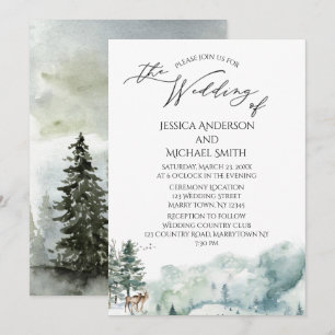 Carte Mariage Watercolor Woodland Forest