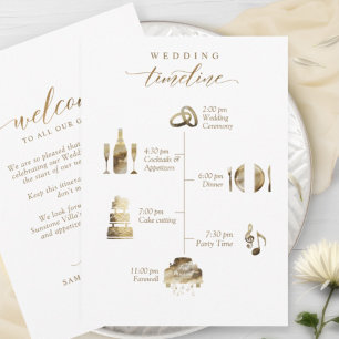 Carte Mariage Welcome and Timeline Card White and Gold