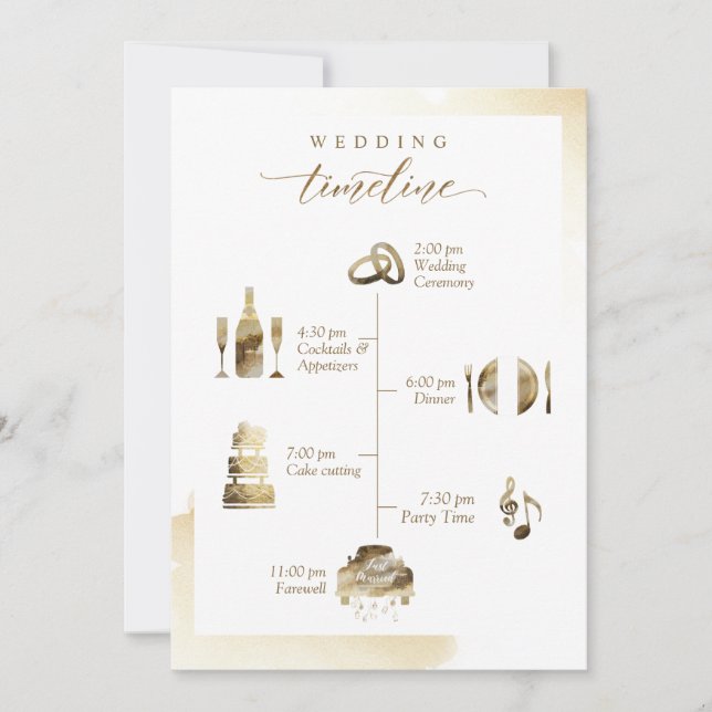 Carte Mariage Welcome Timeline Card Golden Yellow Wash (Devant)