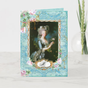 Carte Marie Antoinette aux roses roses roses et dentelle