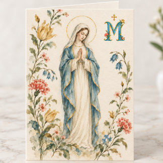 Carte Marie bénie aquarelle florale vintage