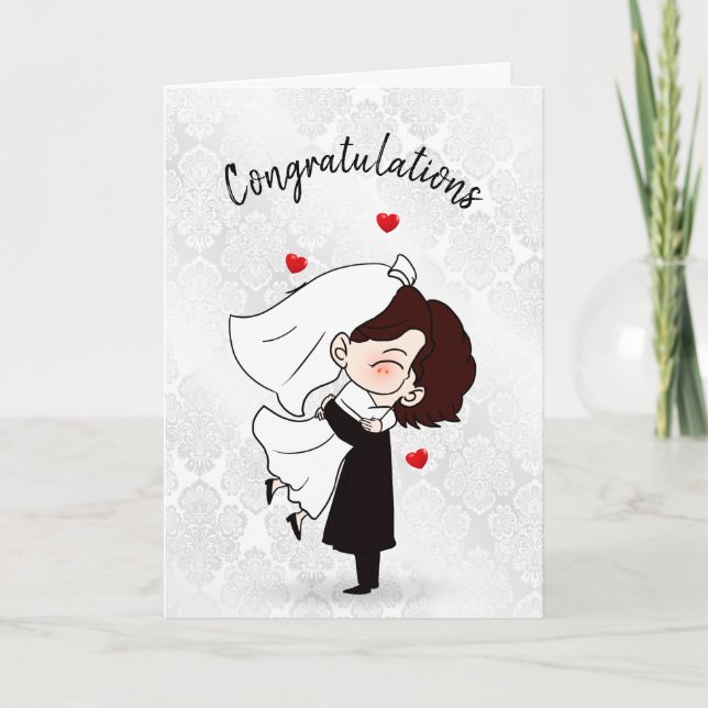 Carte Mariée et salle sur Damas blanc (Devant)
