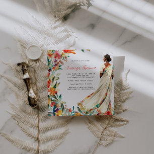 Carte Mariée indienne à Saree   Fête Florale Mehendi