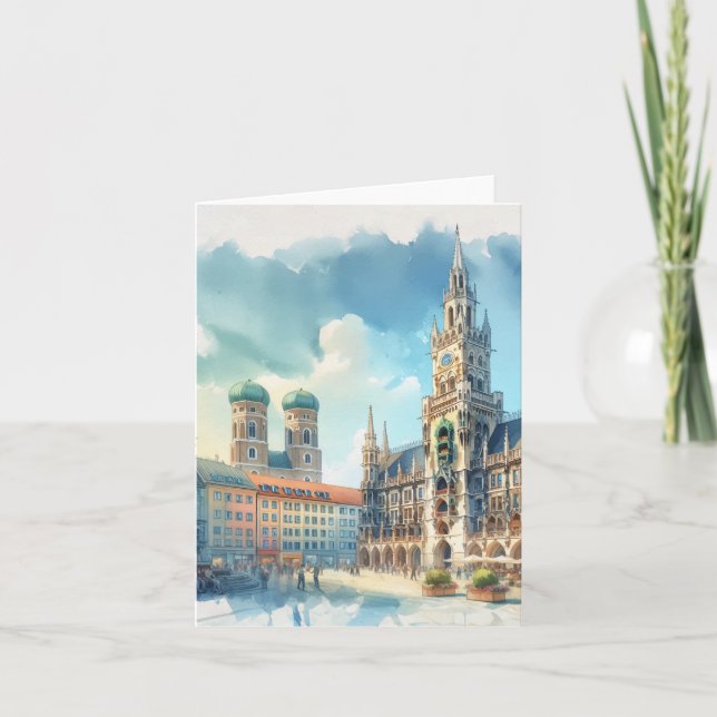 Carte Marienplatz Munich Allemagne Aquarelle (Devant)