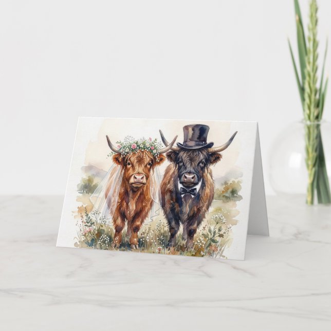 Carte Mariés Vache et Taureau Highland (Devant)