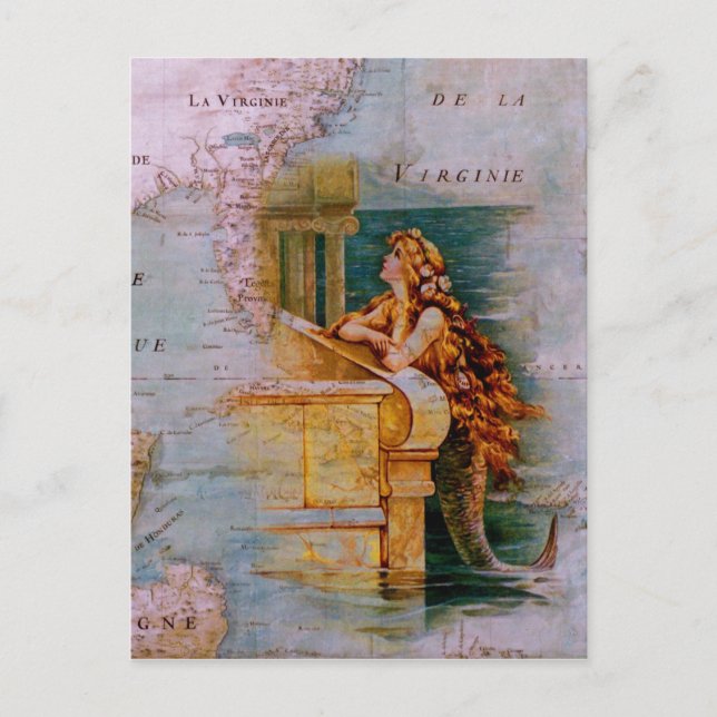 Carte marine antique et sirène (Devant)