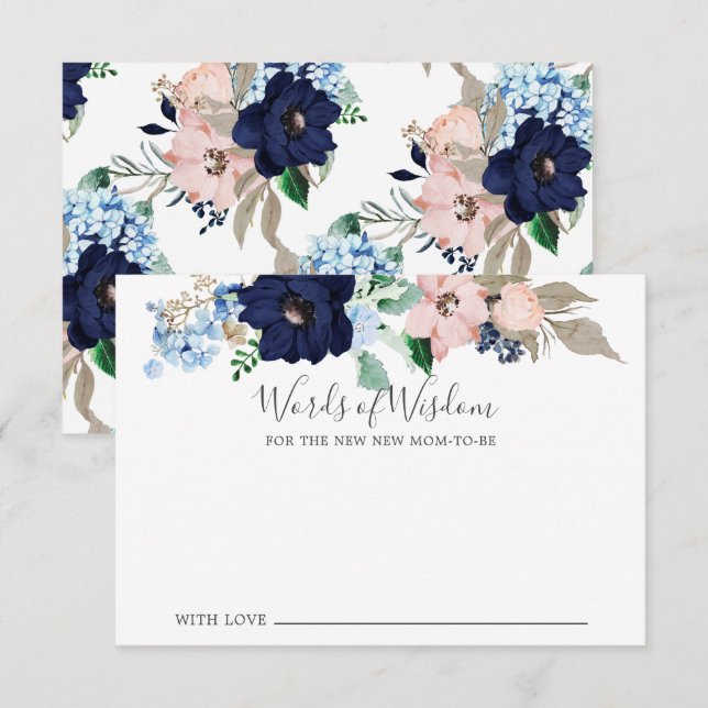 Carte marine baby shower & Blush Words of Wisdom (Devant / Derrière)