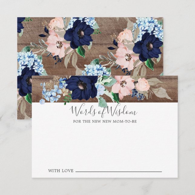 Carte marine baby shower & Blush Words of Wisdom (Devant / Derrière)