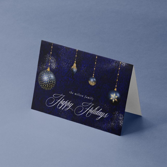 Carte Marine Blue Gold Ornament Joyeuses vacances Saluta (Créateur téléchargé)