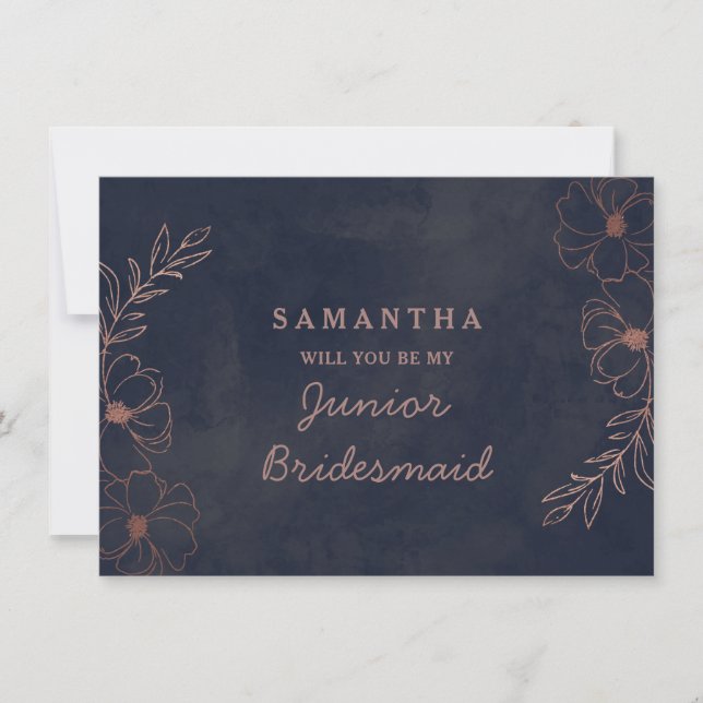 Carte Marine Blue & Rose Gold Junior Bridesmaid Proposit (Devant)
