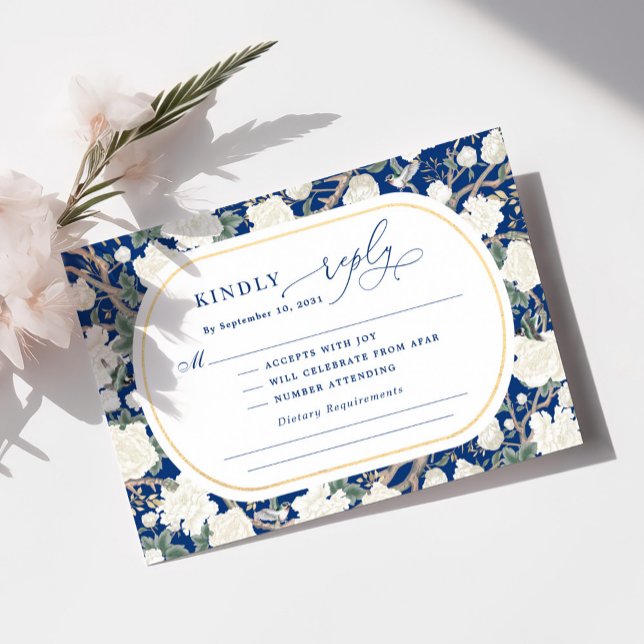 Carte Marine Blue White Chinoiserie Floral Wedding RSVP (Créateur téléchargé)