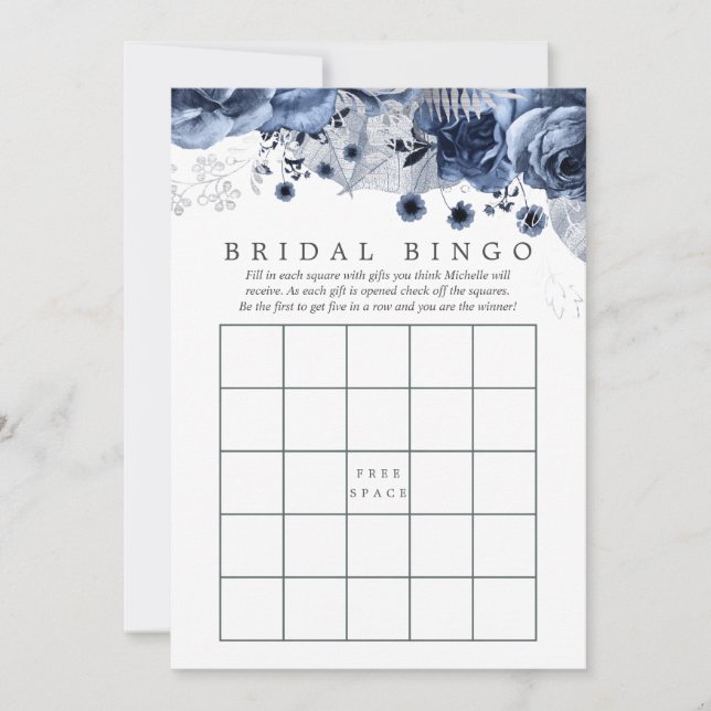 Carte Marine et blanc avec huile d'argent Floral Bingo d (Devant)
