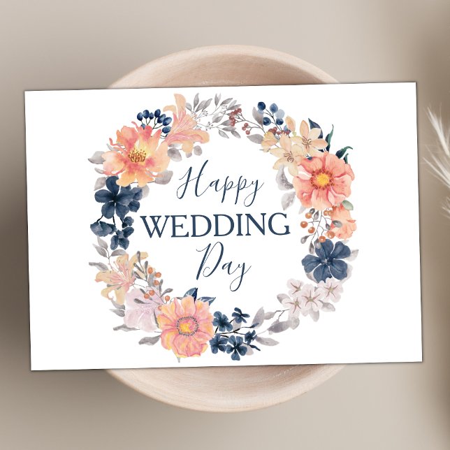 Carte Marine et Blush Floral Wreath Joyeux jour de maria (Créateur téléchargé)
