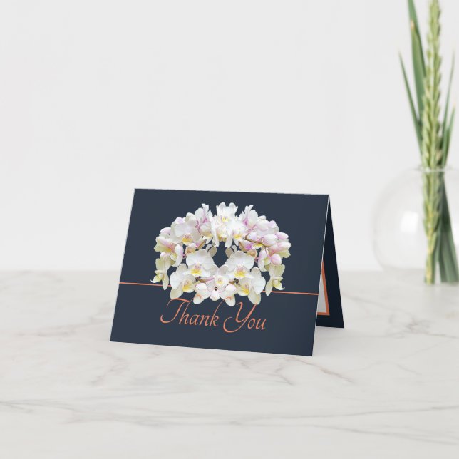 Carte Marine Orange Blanc Orchidées Chic Bouquet Merci (Devant)