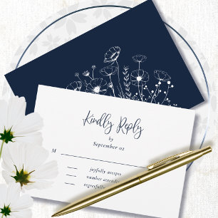 Carte Marine White Script Typographie Mariage floral RSV