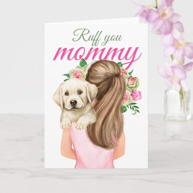 Carte Marionnette Jaune Labrador Avec Femme Ruff You Mam (Orchidée)