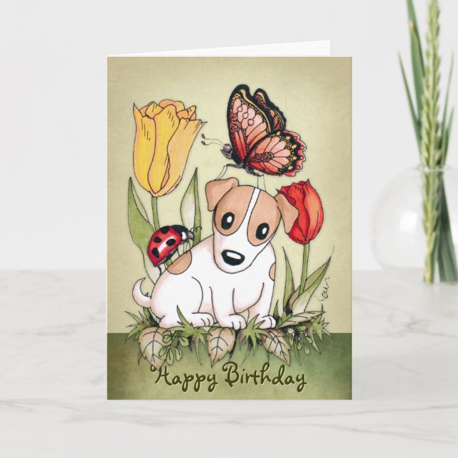 Carte Marionnette mignonne avec papillon et coccinelle A (Devant)