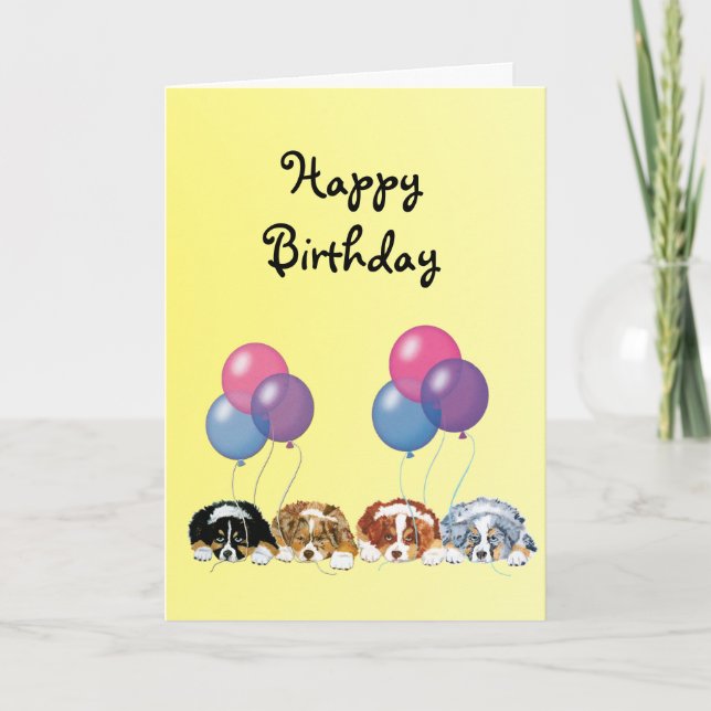 Carte Marionnettes de berger australienne heureux annive (Devant)
