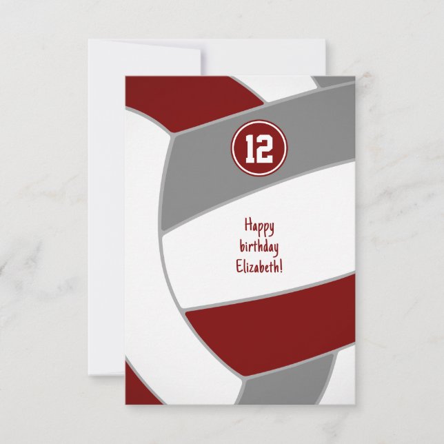 Carte maroon grey volleyball anniversaire ou félicitatio (Devant)