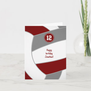Carte maroon grey volleyball anniversaire ou félicitatio