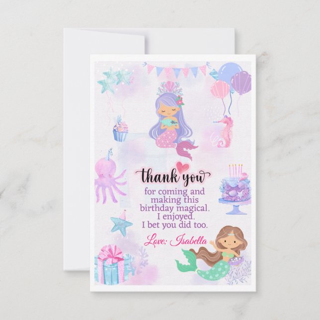 Carte Marque d'anniversaire de Mermaid Merci pour sacs d (Devant)
