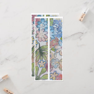 Carte Marque-page double floral fantaisiste avec nom per