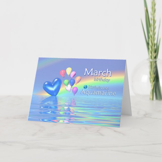 Carte Mars Anniversaire Aquamarine Coeur (Devant)