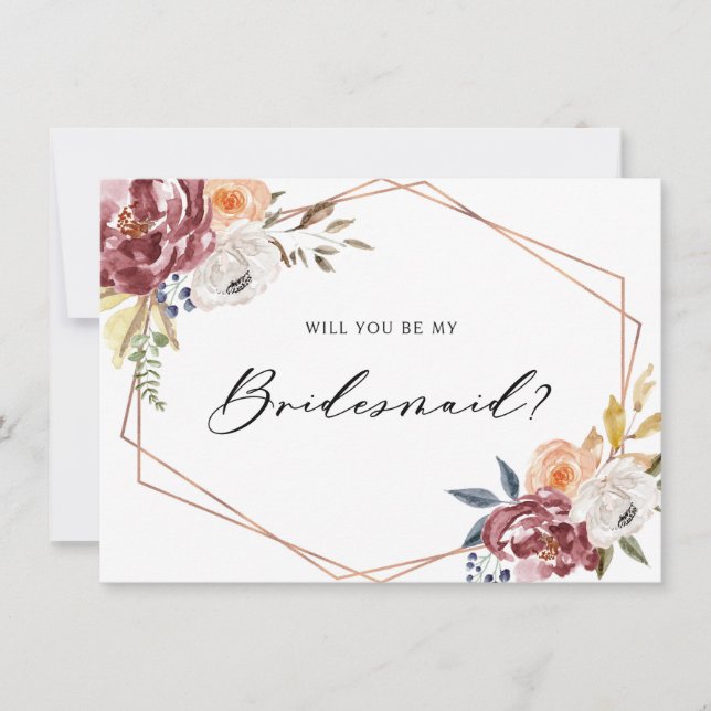 Carte Marsala Floral Géométrique Seras-Tu Ma Servante D' (Devant)