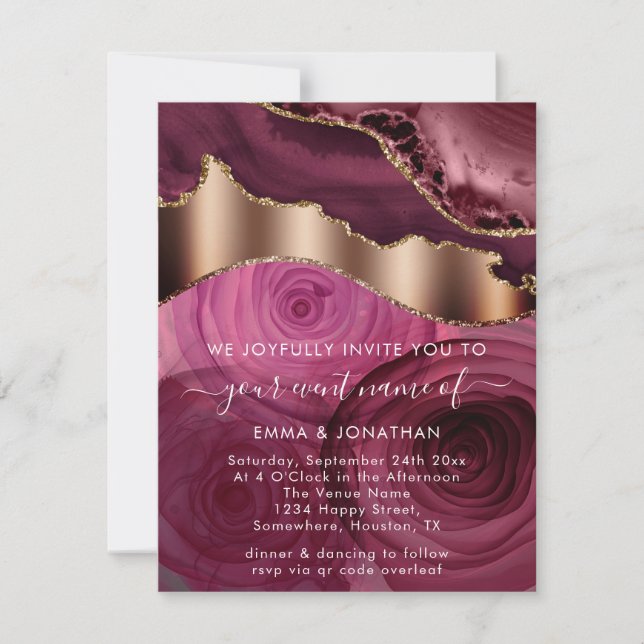 Carte Marsala Frontière Florale Rose QR Code Gbattement (Devant)