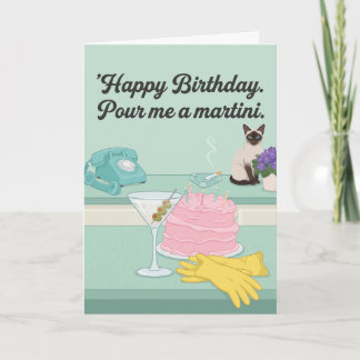 Carte Martini Rétro Anniversaire de Femme au Foyer Sarca