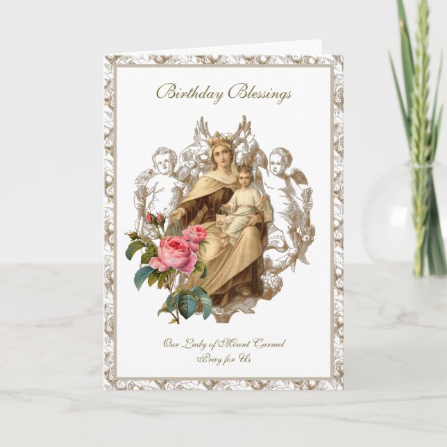 Carte Mary Jesus Angels Mont Carmel Roses Religieux (Devant)