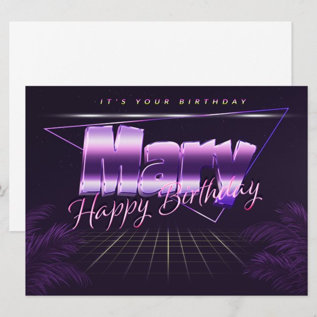Carte Mary Name Prénom lila retro (Devant / Derrière)