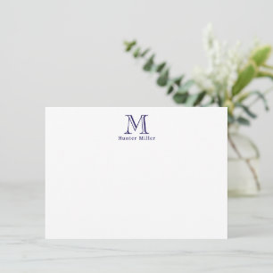 Carte Masculine bleu initial Monogramme et nom plat Note
