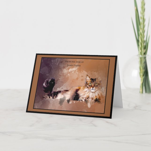 Carte Masculine contemporaine Aquarelle Chat (Devant)