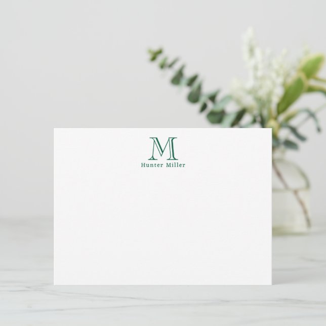 Carte Masculine vert initial Monogramme et nom plat Note (Debout devant)