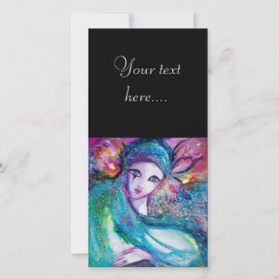 Carte Masque DAME BLEUE Fête Masquée Sarcelle Noir