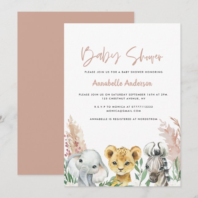 Carte Masque de vidange animal mignon baby shower (Devant / Derrière)